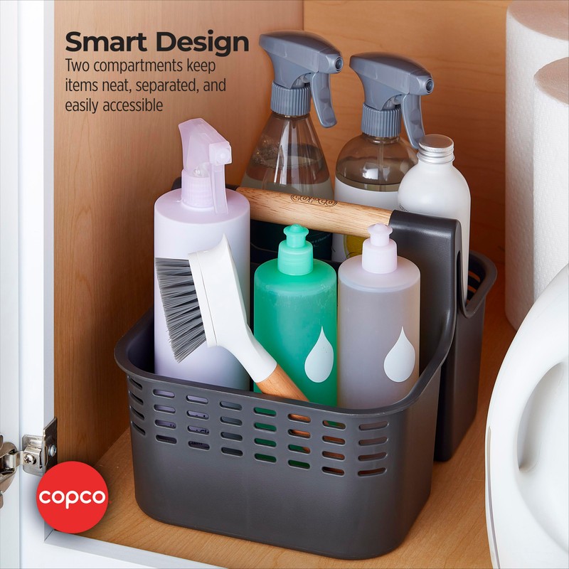 Copco Bath and Cleaning Caddy with Wood Handle, Gray