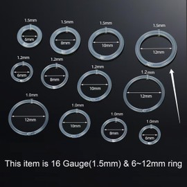 Meniala Anti-Allergy Plastic Hoop Ear Retainers, Clear Nose Rings, With Buckle, 16G 18G 20G, 6-12mm Rings For Sensitive Ears & Skin (16 Gauge)