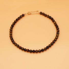 JNF Semi Precious Gemstone Necklace For Women Natural Stone Beaded Strand Choker Collar Necklace Handmade 8mm Stone 15 Inches Length (Brown)