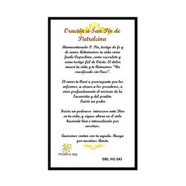 Gifts by Lulee, LLC Oracion a San Padre PIO De Pietrelcina Tarjeta Plastificada Y Bendecida Por Su Santidad