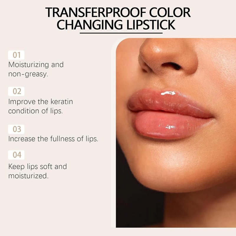 MUNIP Transferproof Color Changing Lipstick,Gold Crystal Ph Color Changing Conservation