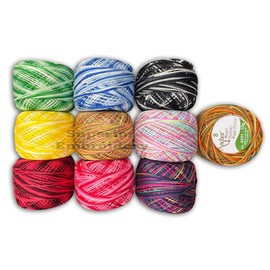 Set of 10 Colourful Multi RainbowDouble Shade Variegated Cotton Balls Anchor Crochet Cotton Embroidery Thread Balls Size 8 Pearl Cotton Balls (85 Meters Each) pkg of 10 Must Have Colours UK