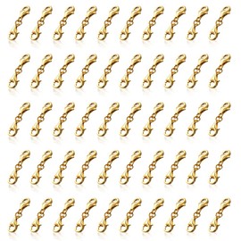 Modixun 50Pcs Double Lobster Clasps, Double Claw Connector, Small Necklace Bracelet Extenders, Necklace Shortener Clasp Bracelet Extension Clasp, Gold