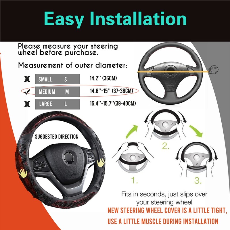 PINCTROT Steering Wheel Cover Great Grip with 3D Honeycomb Anti-Slip