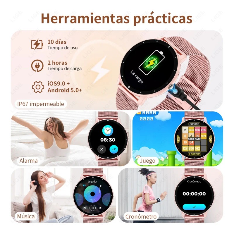 Reloj Inteligente Mujer Smartwatches Señora Sports Correa