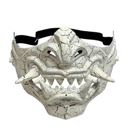 Beyond Collectibles Japanese Monster Hannya Mask Demon Oni Samurai Half Face Shield (Black), One size fit most… (White w/Crack)