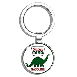 HJ Media Round Vintage Sinclair Dino Gas (Gasoline Logo Old Rat Rod) Metal Round Metal Key Chain Keychain Ring