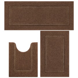 SHACOS Soft Fluffy Bathroom Rugs Set of 3 Pieces with Runner U Shape Toilet Rugs Bath Mats Non Slip Washable Bath Rugs Absorbent Bathroom Carpet, Brown