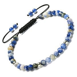 Apocalyptic-K Women's 925 Sterling Silver/Gold Anklet, │4MM│9.5-12.5 in│，Natural Stone, Hand Woven (Size Adjustable) (Bluepoint Stone)