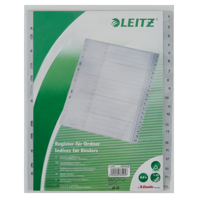 Esselte Leitz 12840000 Plastic Index 1–20 A4 Polypropylene 20 Sheets