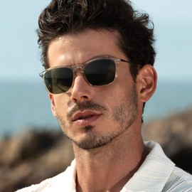 CARFIA Vintage Polarized Sunglasses for Men Women Lightweight Durable Design with UV Protection CA5200, B. Clear Light Yellow Frame Green Lens