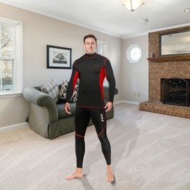 FDX Men’s Thermal Compression Suit, Breathable, Lightweight, Elastic Cool Quick Dry Base Layer Bottom Underpants Top Mock Neck for Running, Gym, Workout, Training, Exercise, Fitness(Red, L)
