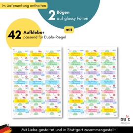 Birthday - Duplo Sticker Set (42 Banderoles with "Du bist herzlich Willkommen") - Lovely Table Decoration for School Enrolment, Children's Birthdays, Wedding or Christening Children's Table