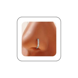 Xduargs Boho CZ Bar Clip On Nose Ring Silver Bar Faux Clip On Nose Ring Vintage Crystal Cuff Hoop Nose Ring Rhinestone No Piercing Nose Ring Jewelry for Women