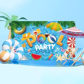 Summer Beach Party Decorations, Pool Banner Backdrop for Kids Summer Pool Party Decorations Supplies, 72x43 inch