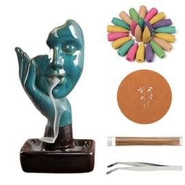 YYW Thinking Statue Backflow Incense Holder Incense Burner Waterfall Aromatherapy Ornament Home Decor with Incense Cones and Incense Stick