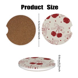 KWSAAHU Car Cup Holder Coasters, 2 Pcs Ceramic Coasters with Cork Back and Finger Slot, Anti-Slip Shock Absorbing Women and Men Universal Car Accessories - Vintage Cherry