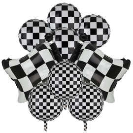 Black and White Checkered Balloons 9 Pcs 4D Checker Balloons Chequered Flag Balloons Race Car Balloons Baby Shower Boys 2nd Birthday Race Car Two Fast Theme Party Decor Supplies