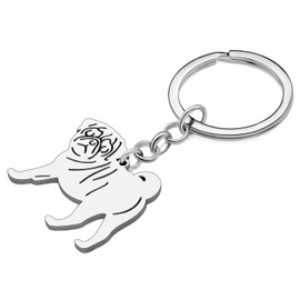HUAGEO Stainless Steel Cute Pug Dog Keychain Purse Charms Gifts For Women Backpack Car Key Rings Fun Jewelry Accessories (Silver)