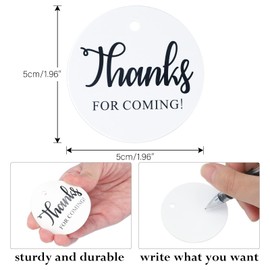 JijAcraft Round Thank You Tags With String, 2" x 100Pcs Thanks for Coming Gift Favor, White Kraft Paper Circle for Gift Wrapping, Baby Shower, Birthday, Wedding, Party Favors Decoration