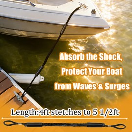 Bungee Dock Lines for Boat, 4 feet Mooring Ropes, Shock Absorbing Docking Lines, Boating Accessories, for PWC, Waverunner, SeaDoo, Pontoon, Kayak, Dinghy, Small Boats, Boating Gift