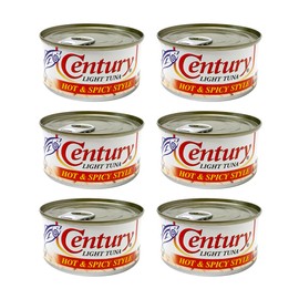 Century Tuna Hot & Spicy Flaked Light Tuna in Oil | High in Protein and Rich in Omega 3 DHA Canned Tuna, 4.9 Ounce (Pack of 6)