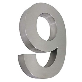 3D Stainless Steel House Number, Weatherproof and Easy to Clean, Silver, XXL, 25 cm High, Suitable for Outdoor Use, with Mounting Material, Brushed, Arial (9)