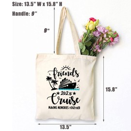 TSIIUO Friends Cruise 2025 Canvas Tote Bag for Women Cruise Ship Trip Shoulder Bag Girls Vacation Grocery Shopping Bag White