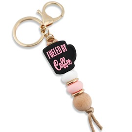 MyfavoriteK Coffee Cup Silicone Beads Keychain for Women and Men Cute Key Chain Holder for Car Keys Purse Backpack Charm (Black)