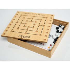 Jackaroo World Nine Men's Morris Board Game - 2 Player Marble Board Game - Strategy Ancient Roman Game Final One (Oak)