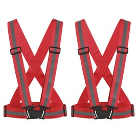 sourcing map Pack of 2 Reflective Vest Adjustable Safety Vest with High Visibility 1.6 Inch Wide Stripes for Cycling Running Red