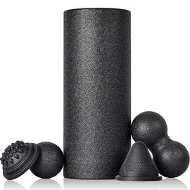 Fitnessrolle Faszienrolle Set 5-T Faszienball Blackroll Foam Roller Faszien Set mit Faszienball Faszienrolle Klein und Duoball Triggerpunkt für Yoga Faszien Training von Muskeln Schwarz