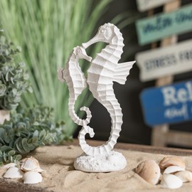 Artificial Seahorse 14 x 24 cm White Sea Decoration Mediterranean Table Decoration Maritime Seahorse