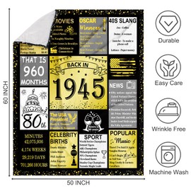 Asija 80 Year Old Birthday Gifts Men Women, Back in 1945 Birthday Blanket Gifts for Him, Best Blanket Presents for 80th Men, 1945 Birthday Blanket Presents 60"x50"