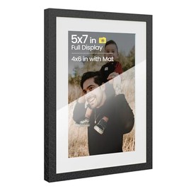 Heimlove 5x7 Aluminum Metal Frame, Black Photo Frame 4x6 with Mat or 5x7 Without Mat for Table Top Display and Wall Mounting, Wall Hook Hanging Hardware Included