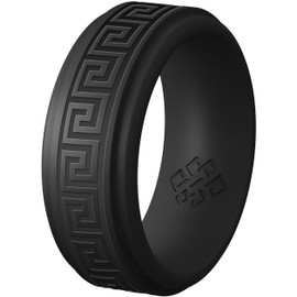 Knot Theory Greek Key Silicone Ring for Men - Smooth Black Size 12, Breathable Comfort Fit 8mm Bandwidth