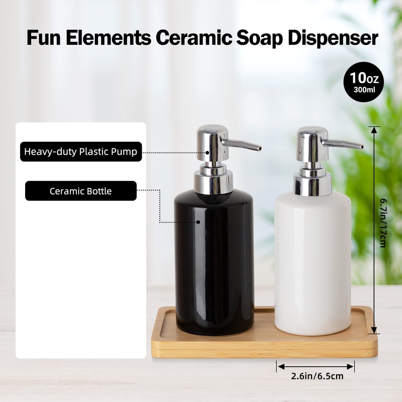 FE Soap Dispenser, 300ml/10oz Ceramic Liquid Soap Pump Dispenser, Refillable