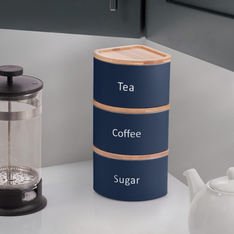 EHC Tea Coffee Sugar Canister Set, Set of 3 Stackable