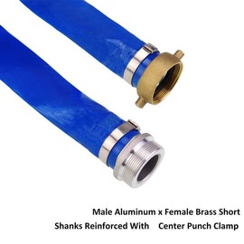 1-1/4" x 50' Blue PVC Backwash and Discharge Hose for Swimming Pools, Heavy Duty Reinforced Flat Pool Hose with Aluminum Pin Lug Fittings