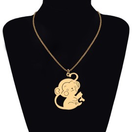 HUAGEO Stainless Steel 2pcs Couples Cute Monkey Necklace Animals Pendant Jewellery Charms For Women Girlfriend Valentines Day Gifts Accessories (18K Gold and Silver Plated)