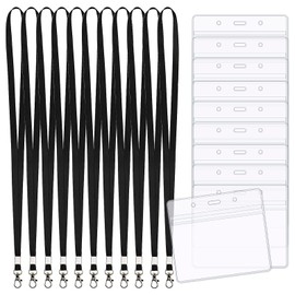 Lanyards with Card Holder, 10pcs Black Neck Lanyard + 10pcs Clear Name Tag Badge Holder, Plastic Lanyard Badge Holder for Office School Card Keys (Black)