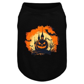ZIAGAOP Cómoda camiseta de poliéster y algodón para perro con estampado de calabaza de Halloween, perfecta para perros pequeños y medianos. Suave y elegante, ideal para el día a día. Color negro y tal