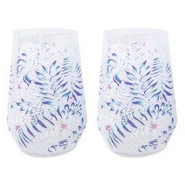 Lilly Pulitzer Stemless Wine Glass Set of 2, Large Acrylic Wine Glasses, 22 Ounce Plastic Cocktail Cups for Indoor/Outdoor (Summer Shorelines)