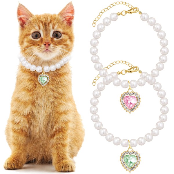 Mxxipp 2pcs Pearl Collar for Cat Puppy, Small Cute Heart