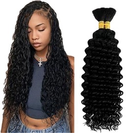 Evaxilc Deep Wave Human Hair for Braiding Human Hair Unprocessed No Weft For Braiding Hair Extensions for Boho Braids #1B Natural Black Colour 28 28 Inches / 71 cm