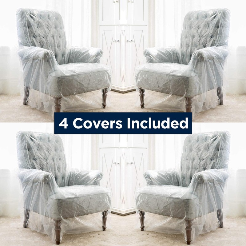 PackRite 4 Pack Plastic Chair Cover for Moving and Storage,
