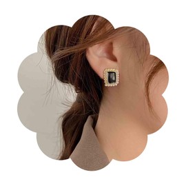 Aneneiceera Boho Onyx Square Earrings Black Square Stud Earrings Acrylic Square Pearl Earrings Enamel Square Geometric Earrings Jewellery for Women and Girls, Zinc, No Gemstone