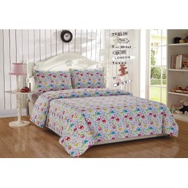 Elegant Home  Pink White Blue Green Purple Dinosaurs World 4 Piece Printed Sheet Set with Pillowcases Flat Fitted Sheet for Girls/Kids/Toddlers (Dinosaur Pink, Queen)