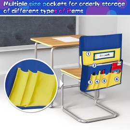 Estune Chair Pockets for Classrooms 19'' x 18'' Chair Storage Multicolor Seat Organizer with 6 Pockets Table Desk Organized with Name Tag Slot for School Home(Fresh Color,16 Pcs)