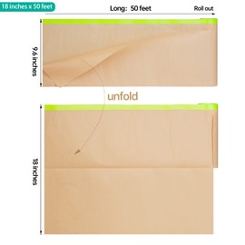 Pre-Taped Masking Paper for Painting - 18 inch x 50 feet Tape and Drape Painters Paper, Paint Adhesive Protective Paper Roll for Covering Skirting, Frames, Cars and Auto Body (1 Roll) | Tangibay
